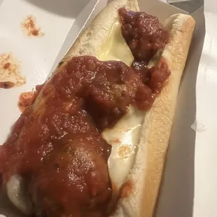 The new &quot;classic meatball sandwich.&quot; It&apos;s literally the frozen meatballs from Walmart in a hot dog bun. 3 bites and it was gone.