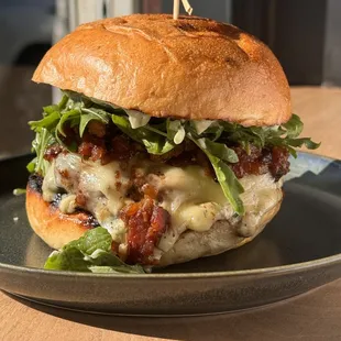 September Burger of the Month with Bacon Jam, Arugula, Havarti and Dill Aioli