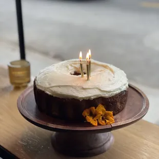 The wife's whole honey spice cake with cream cheese frosting for a birthday party