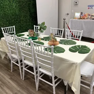 Adult seating area and photo booth to the right; tables + tablecloths + photo props provided by Wigglin&apos; Out (we also brought our own props)