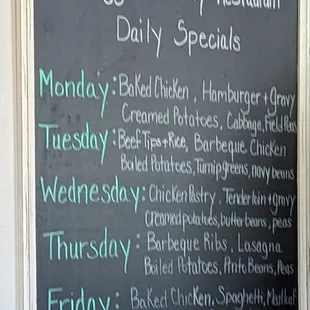 a menu on a chalkboard