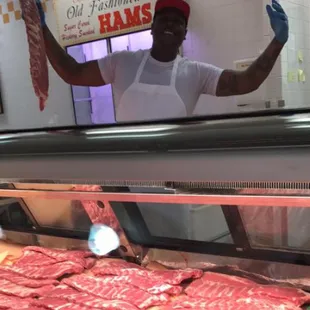 Manager &quot;Big Mike&quot; selling Ribs on Memorial Day