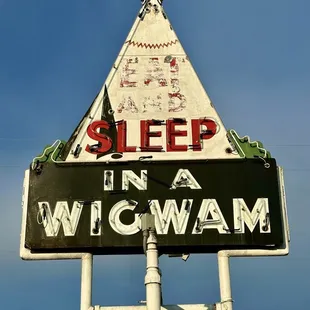 Classic Neon sign- the 'bigwam' center building isn't an operating restaurant anymore- restoration is ongoing.