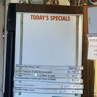 the menu for today's specials