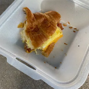 The croissant sandwich with egg and cheese bacon and mayonnaise.