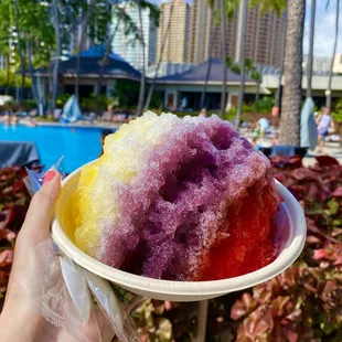 a person holding a bowl of ice cream