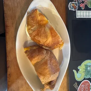 Sausage, egg and cheese croissant sandwich