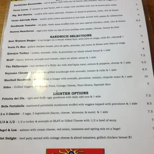 Menu, Front lunch
