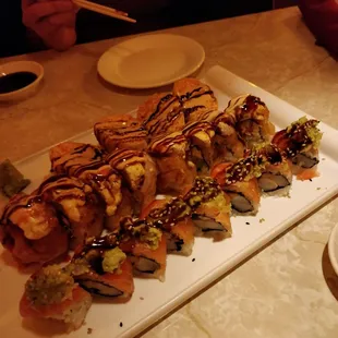 From back to front: Monkey balls, Tokyo roll, Mexico roll
