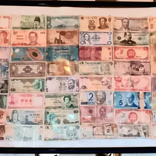 An excellent display of foreign currency from many countries,  very cool!