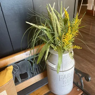 a potted plant on a bench