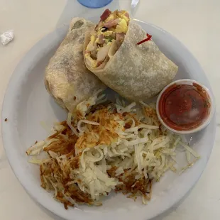 Breakfast burrito &amp; hashbrowns