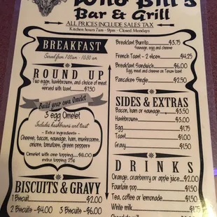 a menu for a restaurant