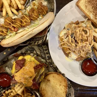 SHRIMP PO BOY, SMASH BURGER, ELOTE CRISPY CHICKEN SANDWICH