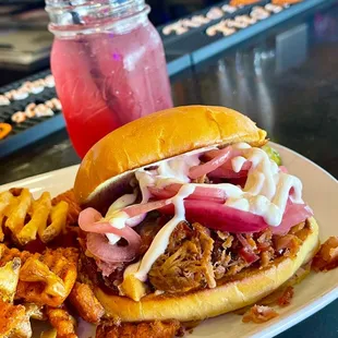 Habanero BBQ Pulled Pork - season menu 5/28/22 + Blueberry Bourbon Crusher