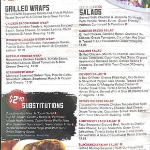 Salad and wraps menu