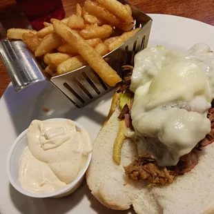 Cuban sandwich with regular fries, and seasoned sour cream
