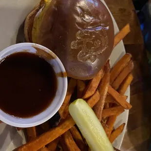Burger with sweet potato fries