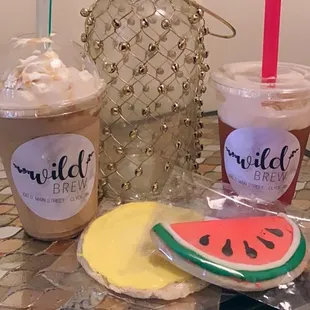 Bubble tea, frozen mocha and sugar cookies