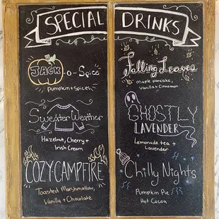 a menu on a chalkboard