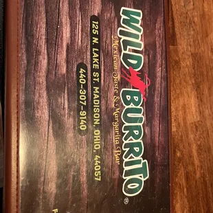 the menu for the restaurant