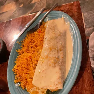This was my mom's delectable shrimp fajita burrito. She absolutely loves it.