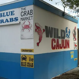 a blue and white building