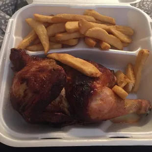 Half chicken w/ fries.