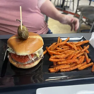 Wild Birger and Sweet Potato Fries