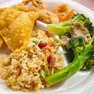 rice, broccoli, and other food items