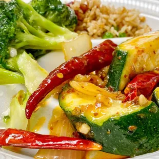 a plate of vegetables and rice