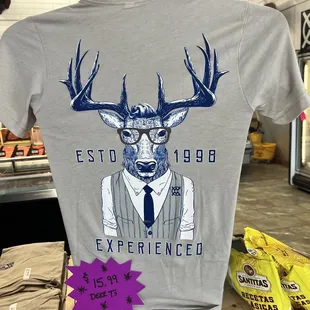 a t - shirt with a deer wearing glasses
