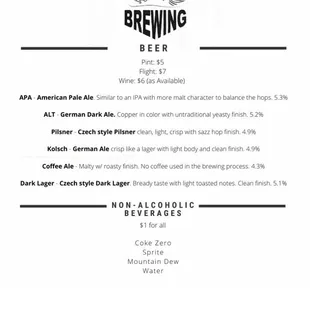 menu for wild dogs brewing