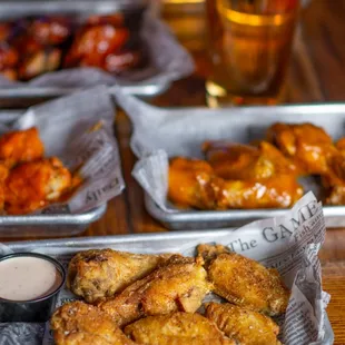 a variety of wings and dips