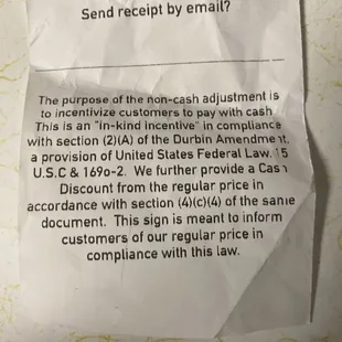 Red tape message for non cash customers