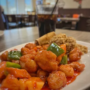 Sweet and sour chicken with fried rice