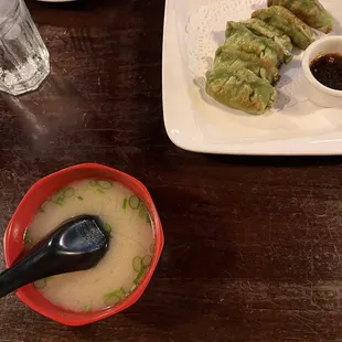 A9. Vegetable Dumplings and S1. Miso Mushroom Soup