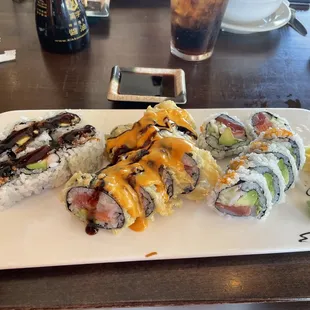 Wow! Best lunch special I've ever had such great rolls. Left to right Jedi Roll, Fusion Roll, Kyoto Roll.