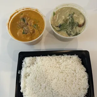 Penang curry and green curry + rice