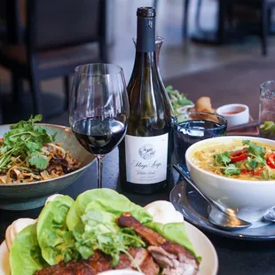 Fragrant Duck, Sayur Lodeh, Mongolian Noodles, and Stags&apos; Leap Petite Syrah - IG: @nelson_eats