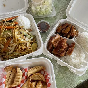 Chicken Yakisoba, 10 piece Gyoza, Teriyaki &amp; Katsu Chicken Combo