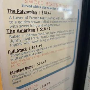 Menu prices