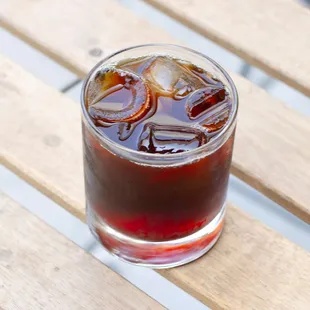 a cold drink on a wooden table