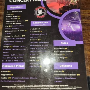the menu and prices
