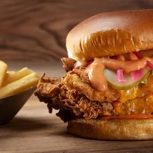 a chicken sandwich and fries