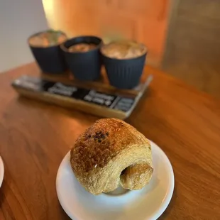 Chocolate croissant and fall coffee flight