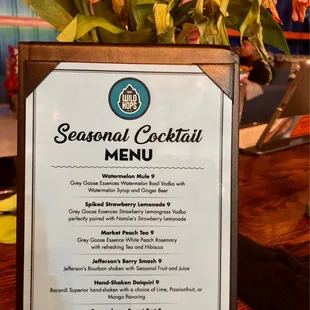 seasonal cocktail menu