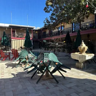 Outside patio between pool and restaurant