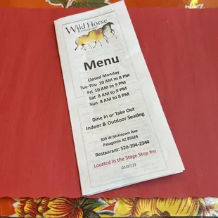 a menu on a table