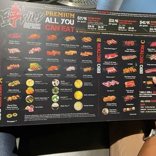 AYCE BBQ Menu options